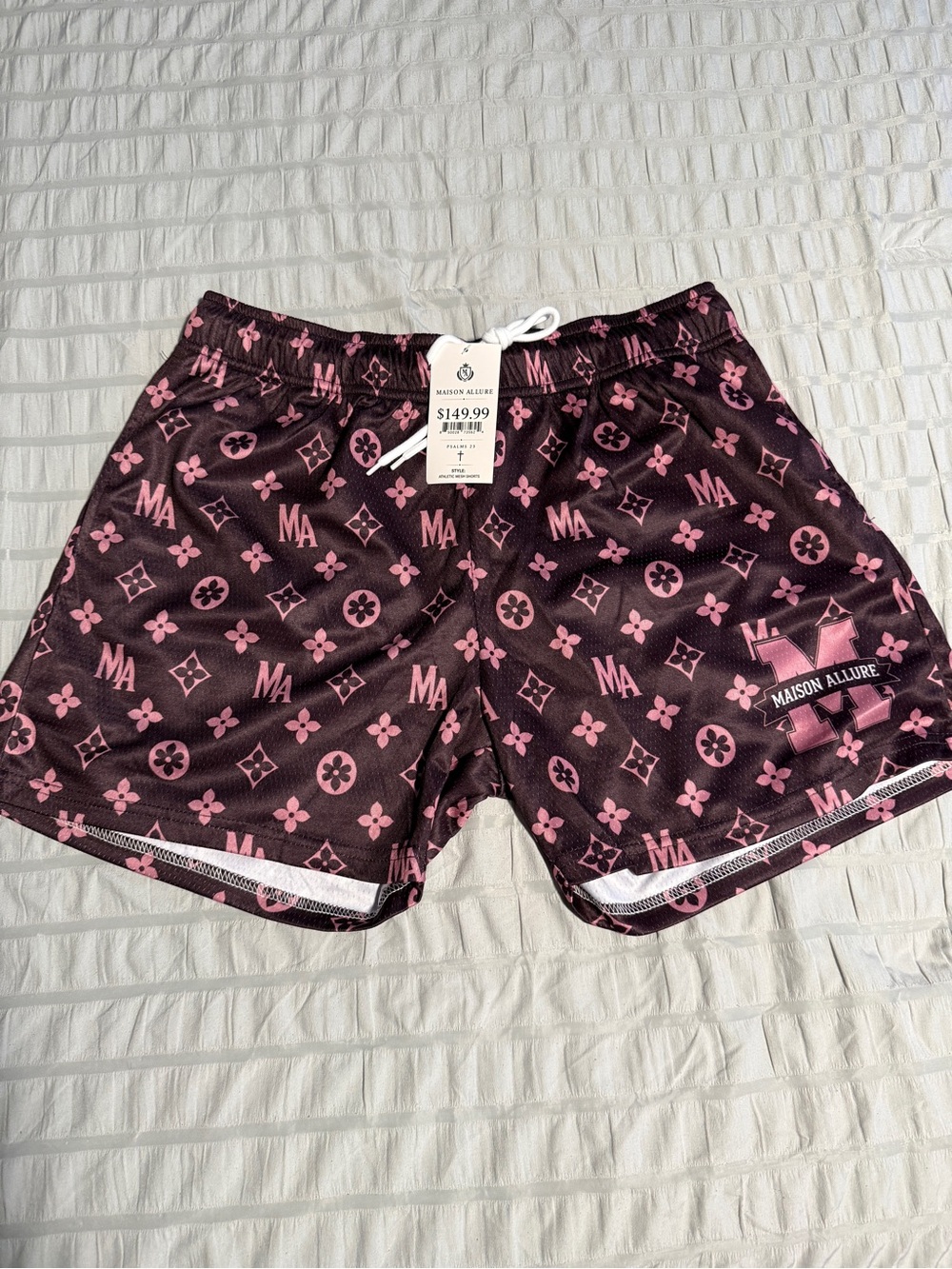 Maison Allure Pink on Black Monogram Swim Shorts